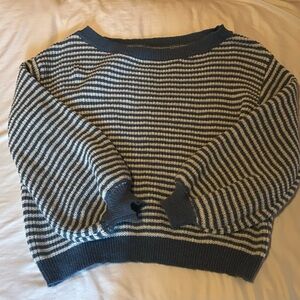 Striped Navy and Cream Women's Crewneck Sweater